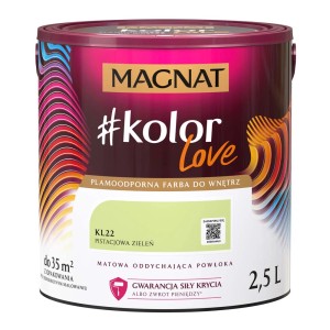 Wiadro z farbą Magnat #kolor Love, pistacjowa zieleń, 2,5L, do wnętrz.