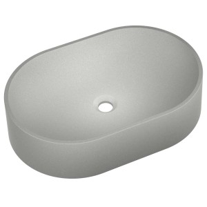 Szara umywalka nablatowa t.b.t. o owalnym kształcie.