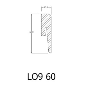 Rysunek techniczny: listwa przypodłogowa t.b.t. LO9 60 z wymiarami.