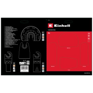Zestaw narzędzi wielofunkcyjnych Einhell, 4-częściowy z brzeszczotami i skrobakiem w opakowaniu.