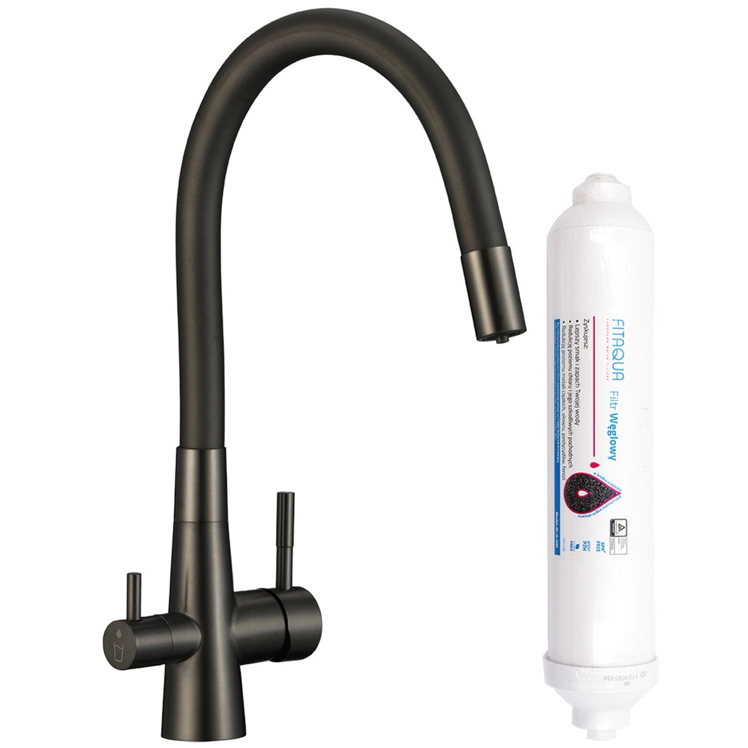 Laveo Bateria zlewozmywakowa sto. z el. wylewką filtr Riveco czarna