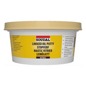 Kit lniany Soudal w puszce, masa szpachlowa do drewna, metalu i lakierów.