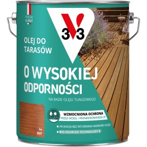 Puszka oleju do drewna na tarasy, odcień teak mat. Optymalna ochrona i pielęgnacja drewna na zewnątrz.