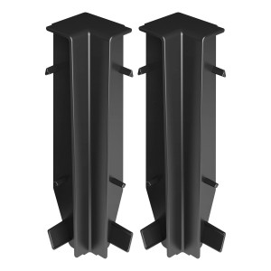 Dwa czarne narożniki do listew przypodłogowych t.b.t. do użytku wewnętrznego.