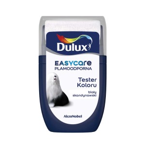 Tester koloru Dulux Easycare, biały skandynawski. Wałek do malowania ścian.