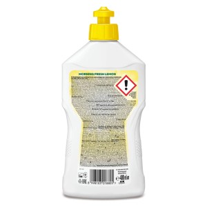 Butelka płynu do naczyń t.b.t. z żółtą zakrętką.