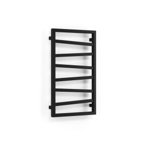 Czarny grzejnik t.b.t. z poziomymi elementami grzejnymi do łazienki i salonu.