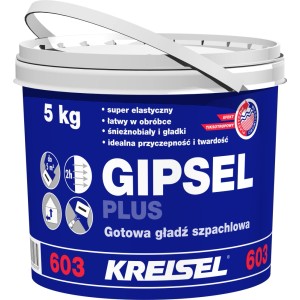 Wiadro gładzi szpachlowej Gipsel Plus, 5 kg, gotowa do użycia do gładkich ścian.