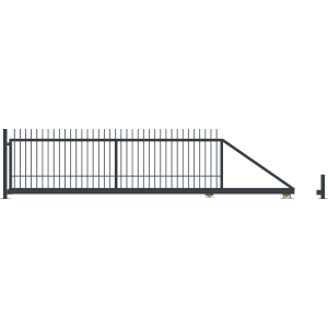 Metalowa brama przesuwna do ogrodzeń ogrodowych, widok szczegółowy.