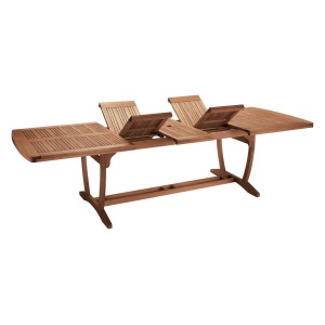 Rozkładany, prostokątny stół ogrodowy Chelsea z brązowego drewna, 300x110 cm.
