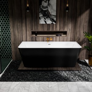 Wolnostojąca wanna w kolorze czarno-białym, nowoczesny design łazienki.