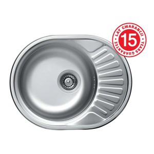 Zlewozmywak t.b.t. ze stali nierdzewnej, okrągła komora z ociekaczem.