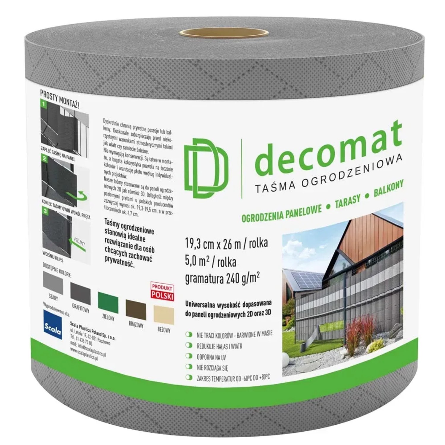 Taśma na ogrodzenia szara Decomat - 19,3 cm/26 m