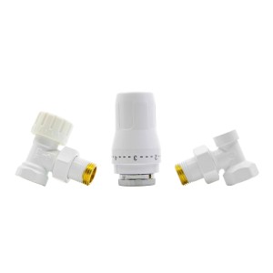 t.b.t. do instalacji grzewczej: Głowica termostatyczna i zawory w kolorze białym.