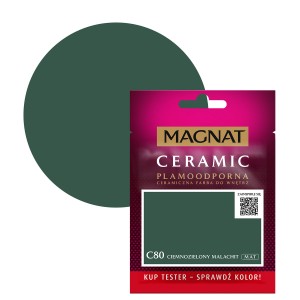 Próbka koloru i wzornik Magnat Ceramic C80 Ciemnozielony Malachit, matowa farba do ścian.