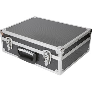 Aluminiowa walizka na narzędzia LUX AKW 130 z uchwytem i dwoma zamkami.