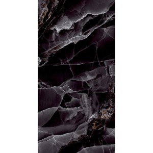 Ciemna płytka podłogowa z efektem marmuru i delikatnymi, jasnymi żyłkami.