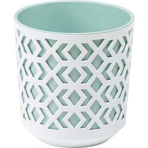 Donica Aztek, Ø 14 cm, biała z miętową, wzór kratki, do wnętrz, z tworzywa sztucznego.