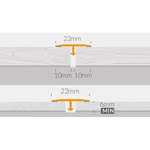 Szczegółowy rysunek listwy przypodłogowej t.b.t. o wymiarach 22 mm szerokości i 6 mm min. głębokości.
