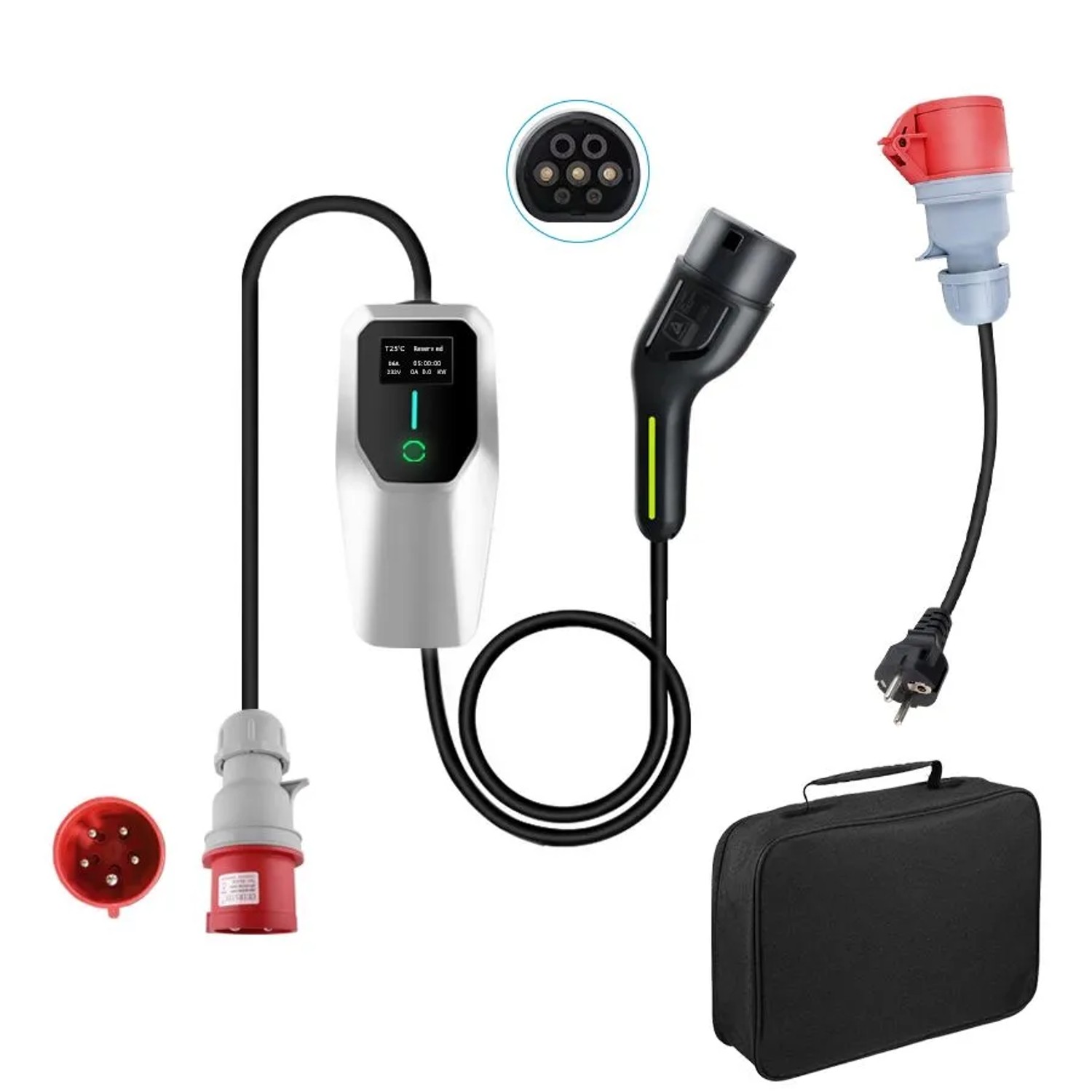 Junsun 11 kW Typ 2 Ładowarka EV 3-fazowy - 6 m Kabel Wyświetlacz LCD Regulowany 6-16A Z Torbą i Adapter