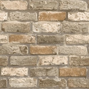 t.b.t. Tapeta dekoracyjna z motywem cegieł w odcieniach brązu i szarości.