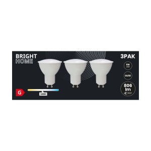 Zestaw 3 żarówek LED GU10 Bright Home, 8W, 4000K, 806 lumenów.