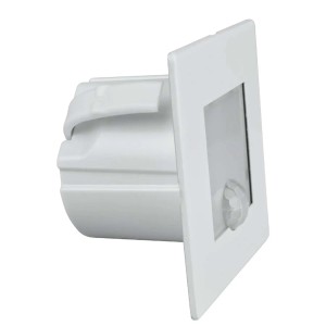 Biała oprawa do wbudowania t.b.t. z czujnikiem ruchu do użytku wewnętrznego.