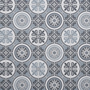 Dekoracyjne wykładziny podłogowe PCV z niebiesko-szarym wzorem płytek do pomieszczeń mieszkalnych.