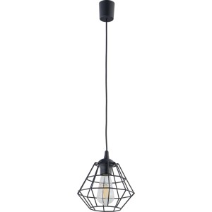 Czarna lampa wisząca w stylu industrialnym, nowe trendy w oświetleniu.