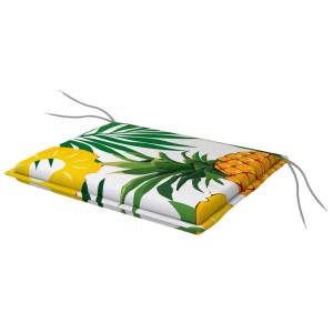 Dekoracyjna poduszka na krzesło ogrodowe z wzorem ananasa i palmy.