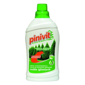 Butelka nawozu do iglaków Pinivit dla szybkiego wzrostu i wzmocnienia.