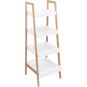 t.b.t. regał łazienkowy z 4 półkami z bambusa i białego plastiku.