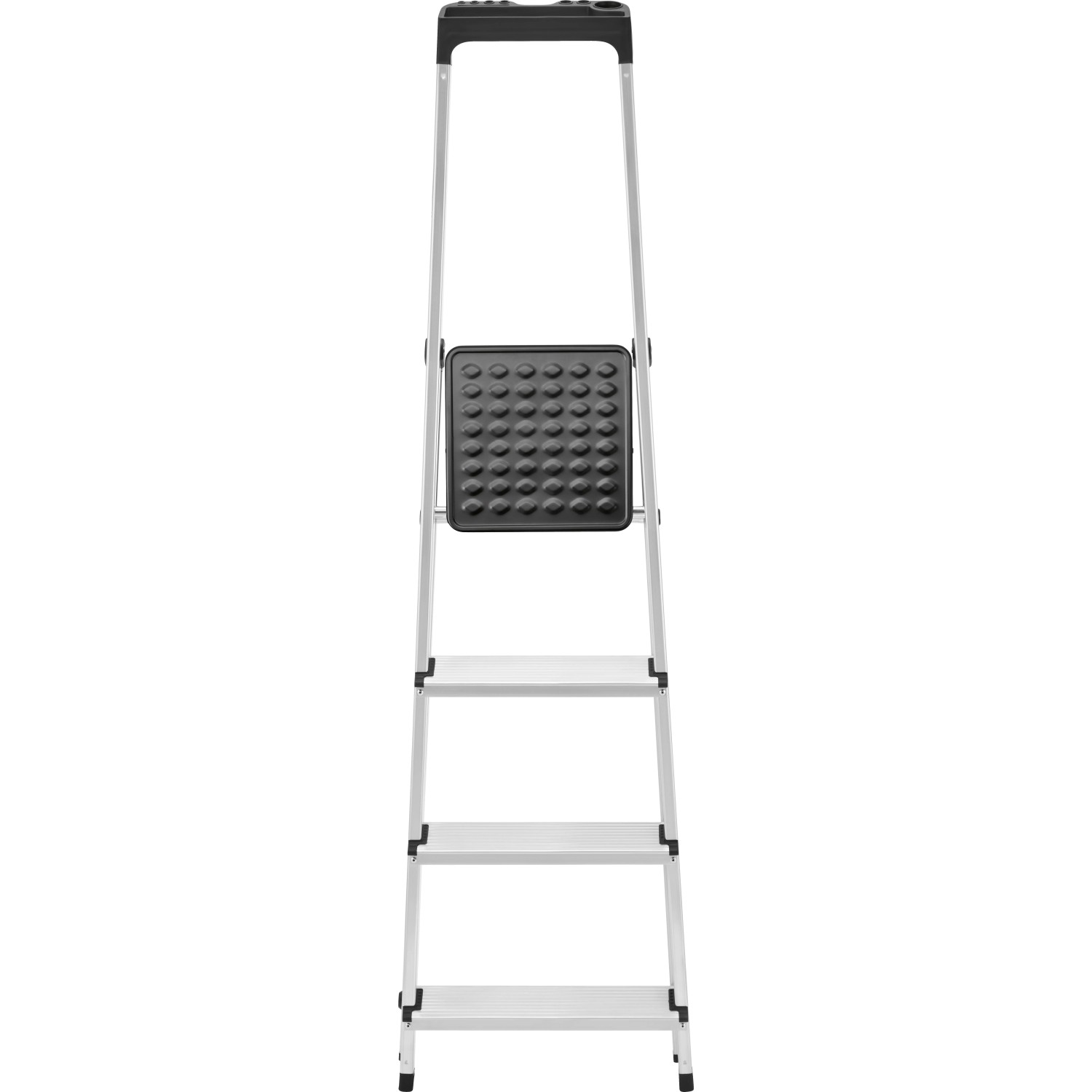 4-stopniowa aluminiowa drabina domowa, wysokość robocza 275 cm, maks. obciążenie 150 kg.