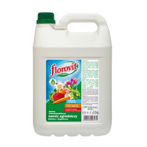Kanister uniwersalnego nawozu Florovit, odpowiedni do ogrodu i na rabaty.