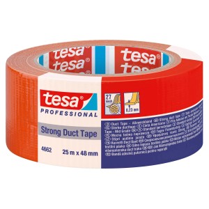 Pomarańczowa taśma Tesa Strong Duct Tape, 25 m x 48 mm, do napraw i mocowania.