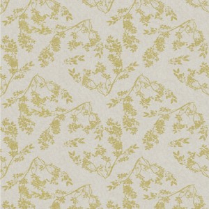 Obrus ze złotym kwiatowym wzorem na beżowym tle.