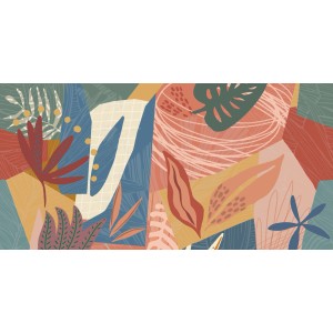 Dekoracyjny wzór z elementami kwiatowymi i geometrycznymi kształtami.