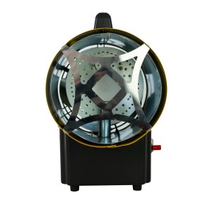 Grzejnik elektryczny, żółto-czarny, z osłoną. Urządzenie grzewcze do wnętrz.