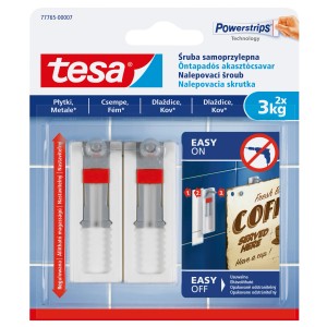 Tesa Powerstrips śruby samoprzylepne, 2 sztuki, do płytek i metalu do 3 kg.
