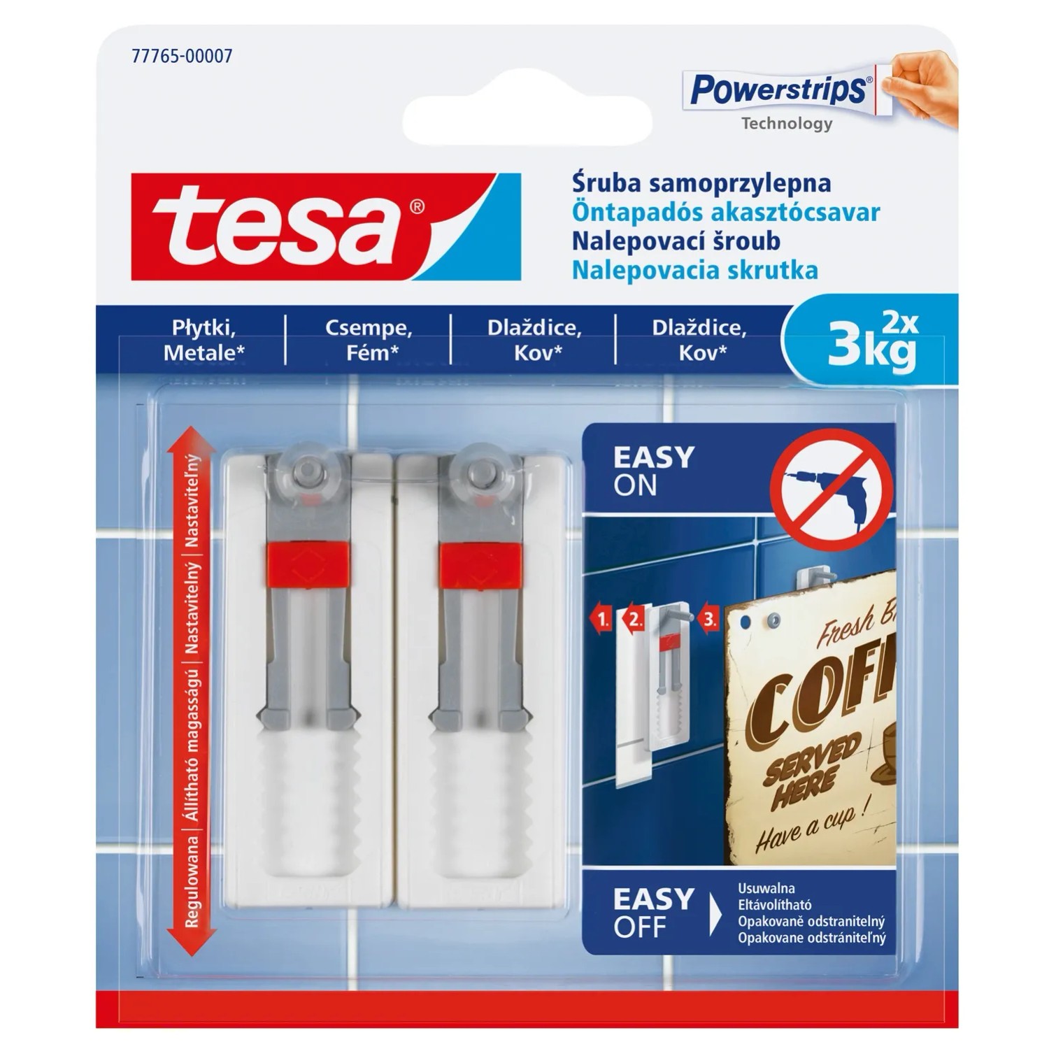 Tesa Regulowana śruba samoprzylepna do płytek, 2 szt. do 3kg