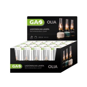 Dekoracyjne lampy stołowe t.b.t. w kartonie ekspozycyjnym. Różne kolory.