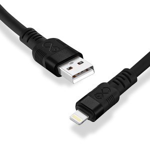 Czarny kabel do ładowania t.b.t. ze złączami USB i Lightning do akcesoriów do telefonów komórkowych.