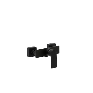 Czarna bateria prysznicowa t.b.t. do montażu ściennego.