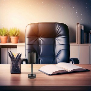 Dekoracyjna lampa stołowa t.b.t. na biurku z artykułami biurowymi.