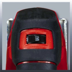 Zbliżenie: wyrzynarka Einhell TC-JS 60/1 z ustawieniem prędkości na "MAX".