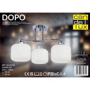 Candellux Lampa sufitowa DOPO chromowa 3xE27 40W klosz biały