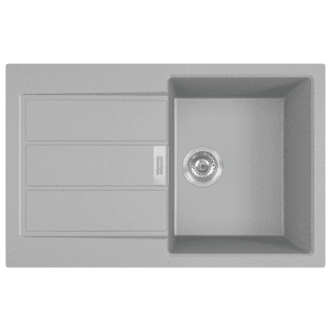 Szary zlewozmywak granitowy z ociekaczem, widok z góry.