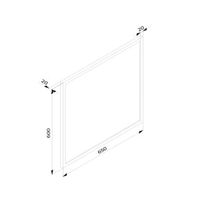 Rysunek techniczny prostokątnej lampy t.b.t. z wymiarami.