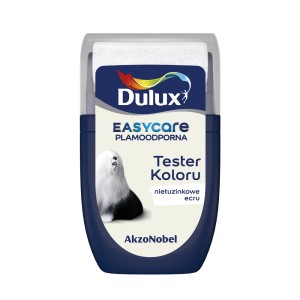 Tester koloru Dulux Easycare nietuzinkowe ecru, wałek do malowania ścian.