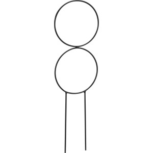 Czarny metalowy palik do roślin z dwoma okręgami, wysoki na 34 cm, do akcesoriów do doniczek.